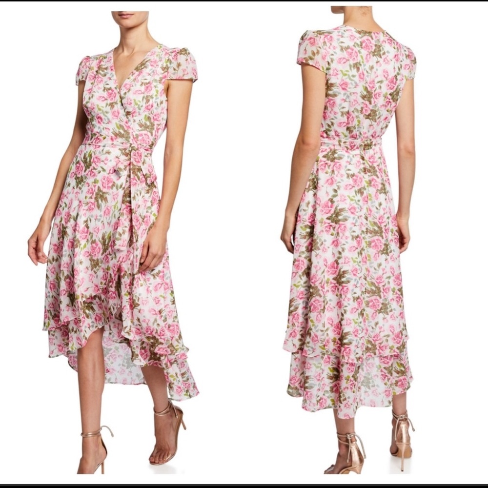 Betsey Johnson Floral Wrap Midi Dress Ruffle Sz 14